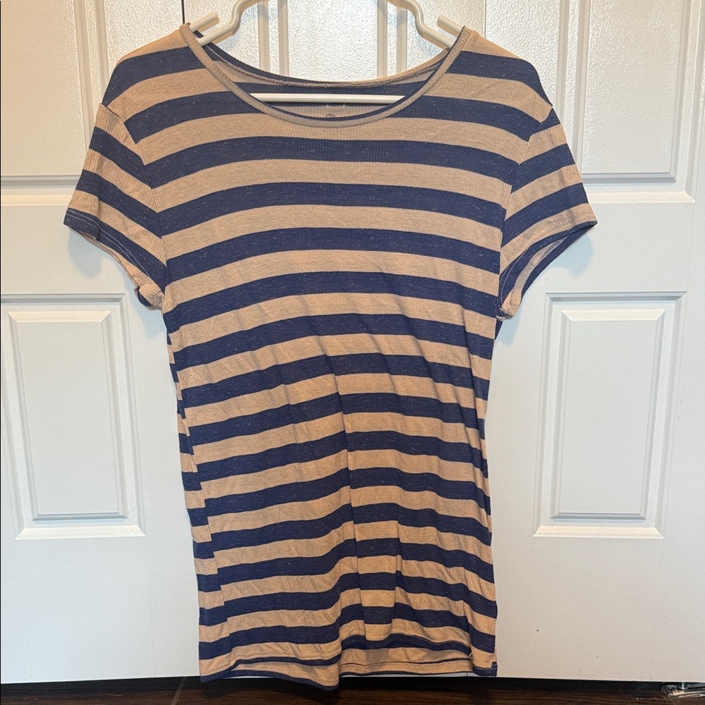 Volcom Navy and Beige Striped Tee